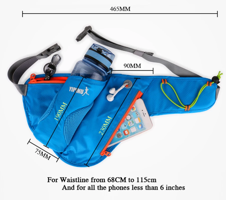 YIPINU professional sport waist belt bag with 6cm diameter 550ml water bottle pocket running phone pouch accessories | Спорт и