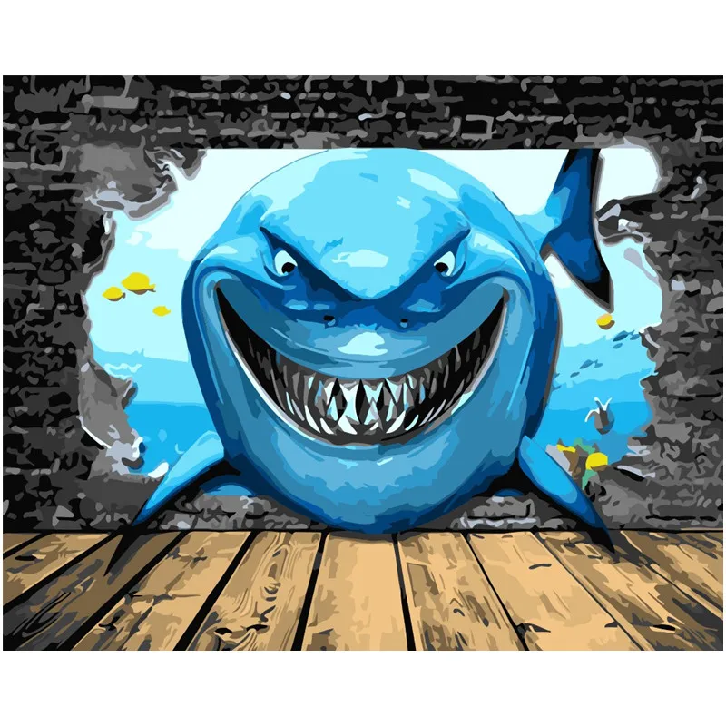 

3D seascape blue sea underwater Painting fish shark paint picture By Numbers kits Coloring Unique Gift room decor Home Decor