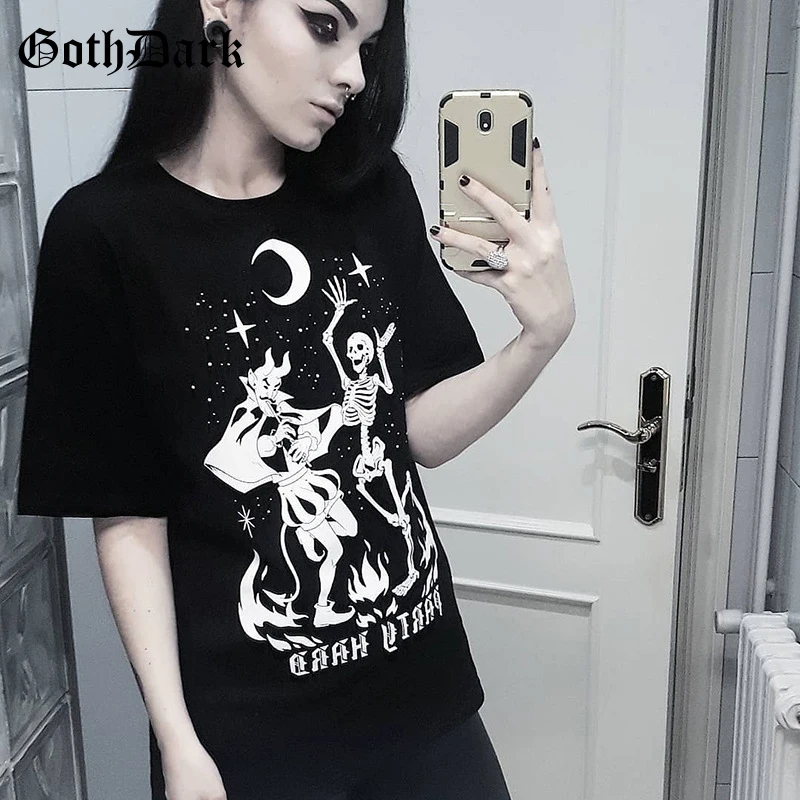 Женская винтажная футболка Goth Dark, готический летний топ с принтом, модная футболка с круглым вырезом