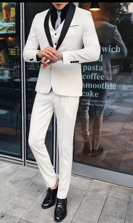 White Suits Белый костюм для мужчин для свадьбы Slim Fit Terno Completo 3 шт. мужские формальные костюмы смокинг черный Ternos костюм Homme Heren Pakken - Цвет: White Suits