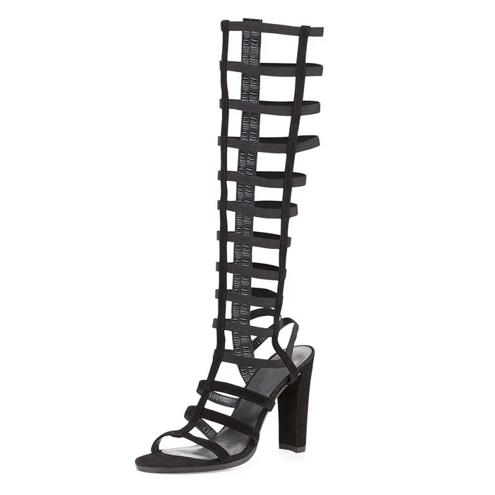 Top brand designer/apricot knee-length black female gladiator sandals and peep-toe shoes hollowed out women in 2015 | Обувь