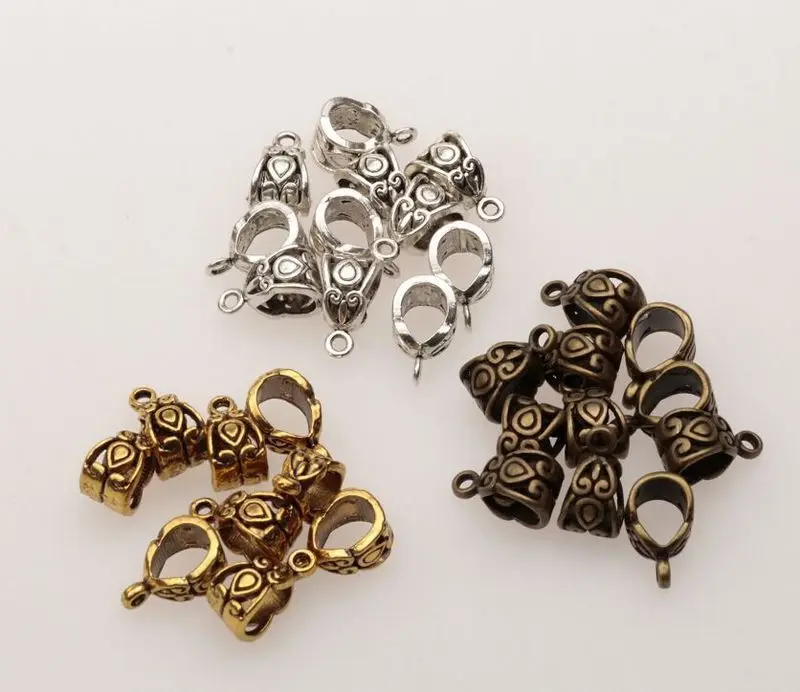 

MIC 12 pcs Antiqued Silver,Gold ,Bronze 6mm Hole Charm Bail Connector Bead Fit Bracelet 7.5x13.5mm za196