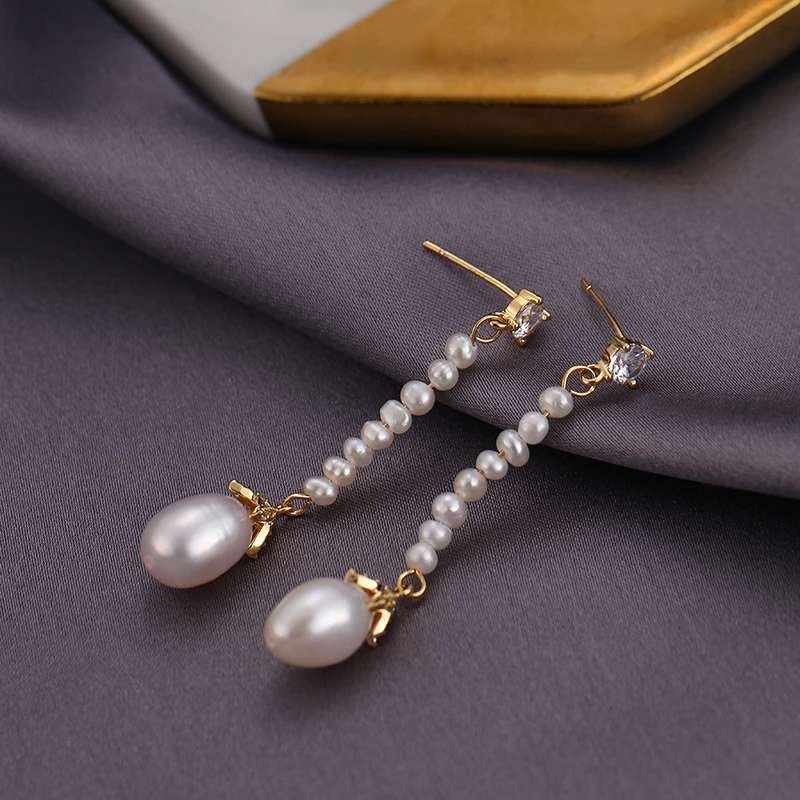 Yhpup Fashion Brand Chic Natural Pearl Chain Dangle Earrings Exquisite Charm CZ Oorbellen for Female Party Wedding Gift S925 New | Украшения