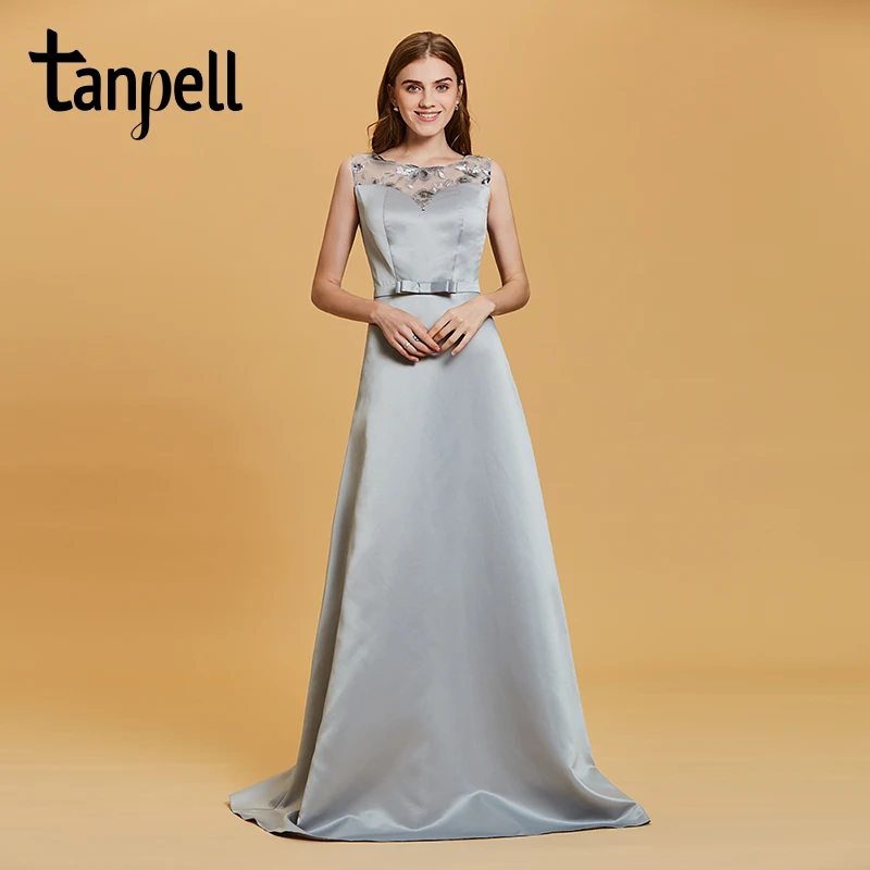Женское платье с блестками Tanpell серебристое вечернее в пол без рукавов|Вечерние
