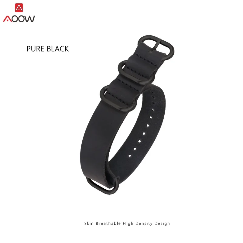 Black black-buckle AOOW ZULU ремешок из натуральной кожи с черной пряжкой для часов для женщин и мужчин 18 мм 20 мм 22 мм 24 мм браслет на запястье - Цвет ремешка: Black black-buckle