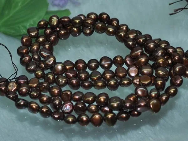 Одна прядь AA 8 мм очень блестящий коричневый пресноводный жемчуг 12658 оптовая
