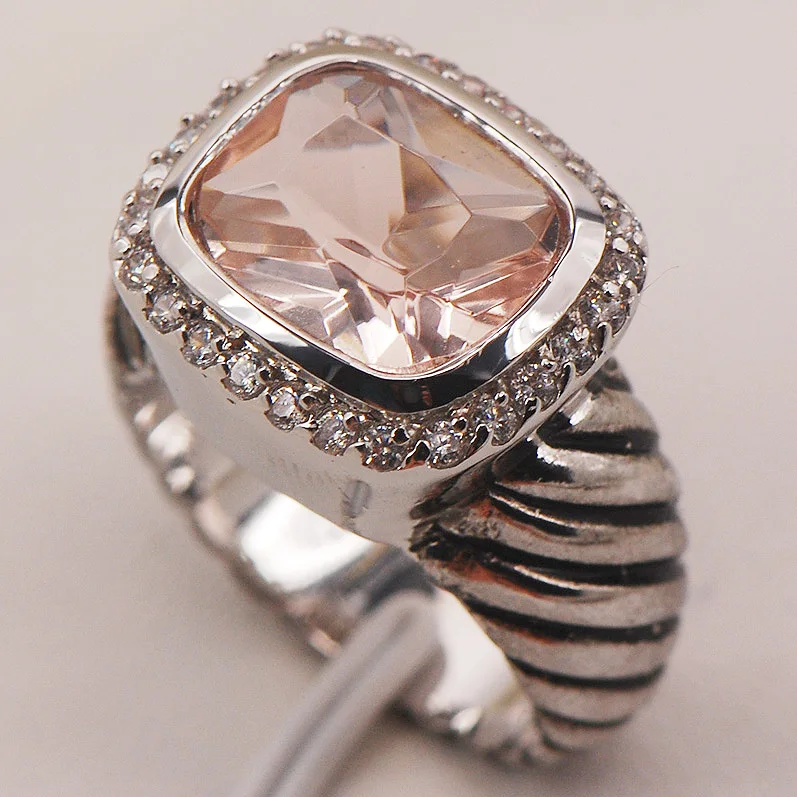 

Morganite White Crystal Zircon 925 Sterling Silver Ring Size 6 7 8 9 10 F654 Fashion