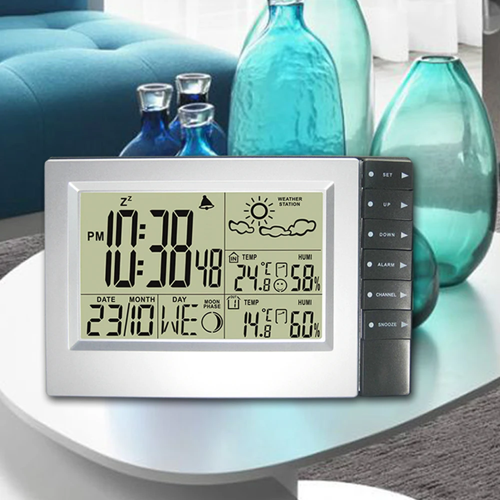 Weather Station Indoor Outdoor Electronic Clock Temperature Humidity Alarm Thermometer Hygrometer +2 Wireless Tramsmitters | Инструменты