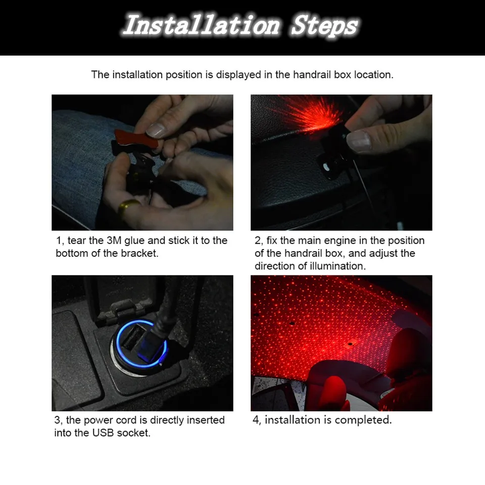 

Yituancar 1X USB LED Flicker Respiration Sound Remote Control Car Styling Atmosphere Light Meteor Starry Sky Interior Laser Lamp