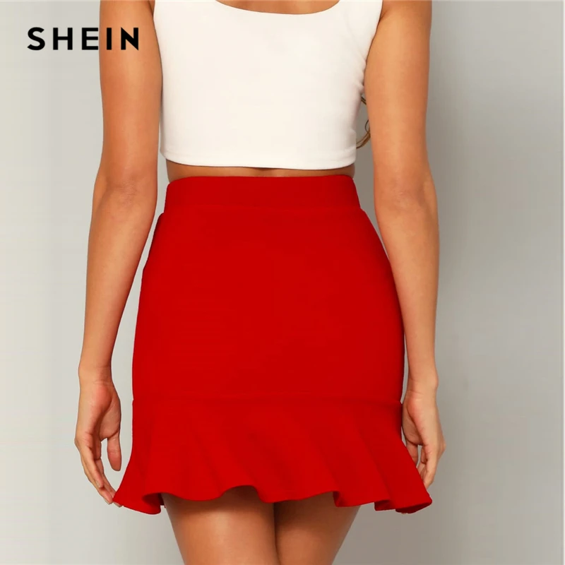 SHEIN Однотонная Юбка С Оборками Модная Мини Юбка На Завышенной Талии