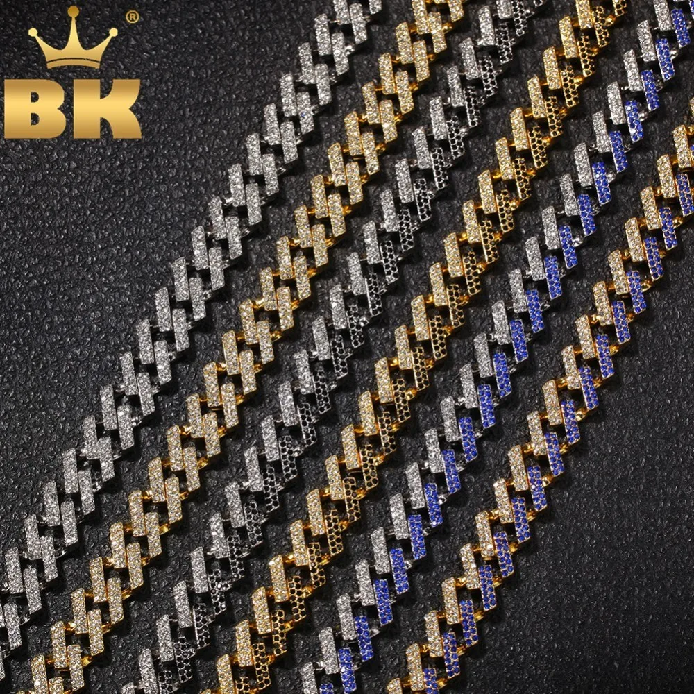 THE BLING KING модные кубические звенья цепи ожерелья 15 мм Разноцветные синий/черный Стразы хип-хоп ювелирные изделия мужские