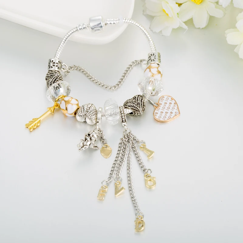 VIOVIA 2019 Купидон стрела змея цепи очаровательные браслеты из бисера с L O V E DIY