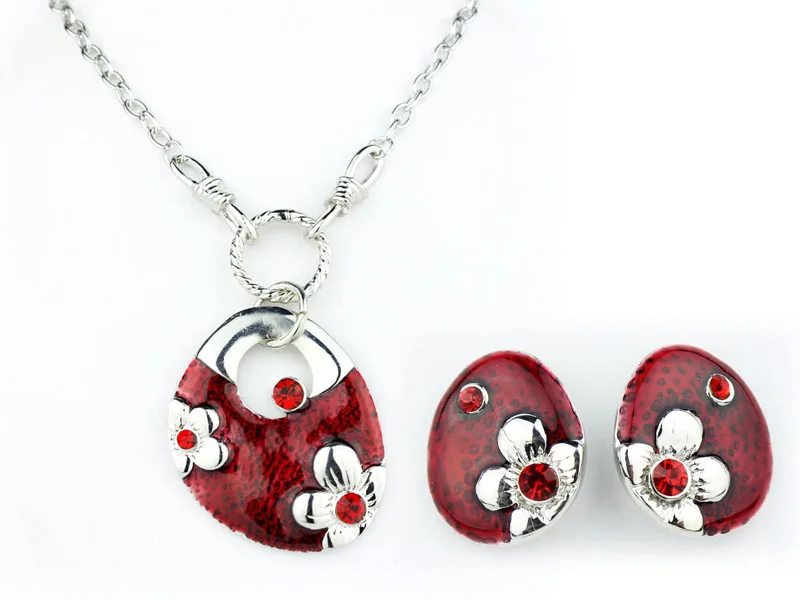 Сплав эмаль цветок ожерелье металлическая цепочка ожерелья и серьги набор