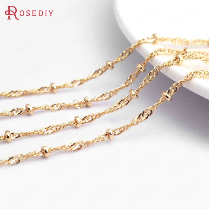 

2 Meters Width 1.7MM 24K Champagne Gold Color Copper Twisted Link with Station Beads Necklace Chains High Quality Accessories