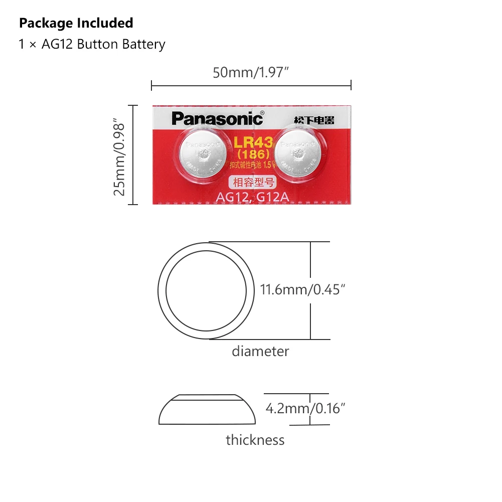 2 шт./лот батарея Panasonic AG12 LR1144 LR43 батарейки для монет 1 5 В часов игрушки 0% Hg часы