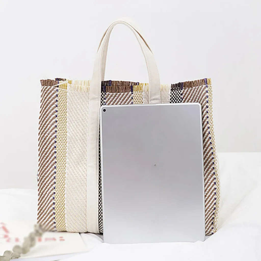 Для женщин сумки через плечо Модные соломенные тканые большая сумка тоут большой