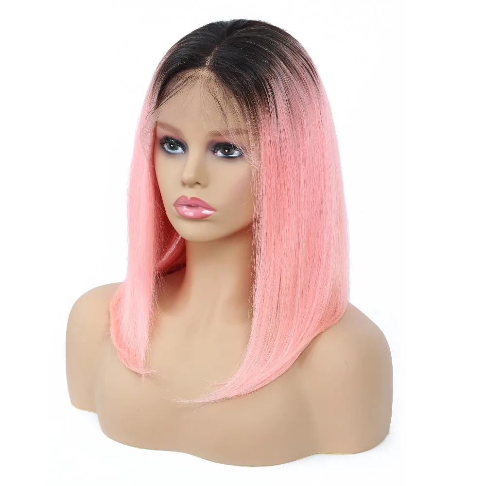 Phoebe кружевные фронтальные человеческие волосы парики Омбре T1B Pink короткие из