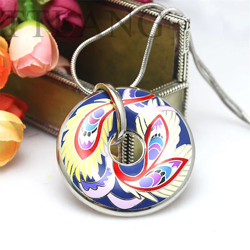 Новейший круглый цветной кулон с павлиньим дизайном ожерелье эмалью|Ожерелья