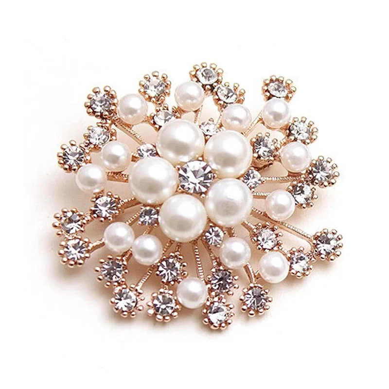 

LNRRABC 1pcs hot Sale Women Lady Fashion Charming Snowflake Imitation Pearls Rhinestones Crystal Wedding Party Brooch Pin