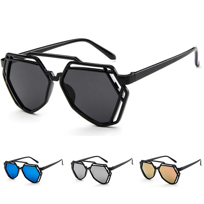 Большие солнцезащитные очки модные ретро Полигональная оправа зеркальные
