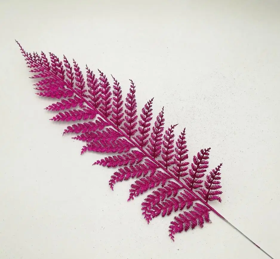 Fuchsia 20pcs 53 см блестящие порошок папоротник ветка с листьями Цветочная композиция для свадьбы рождественской вечеринки дерево Venun висячие украшения - Цвет: Fuchsia