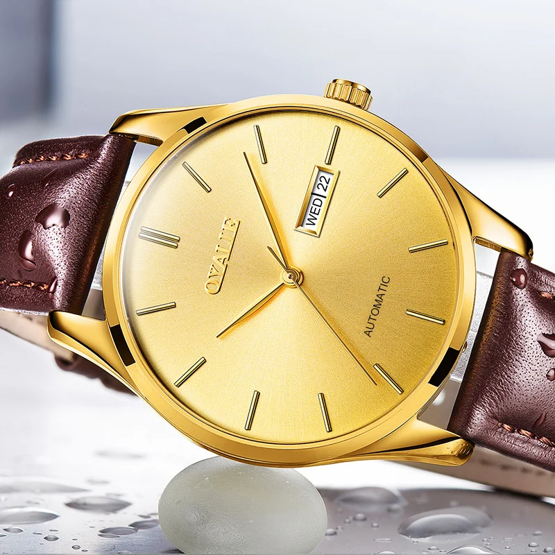 Мужские автоматические часы OYALIE роскошные механические с золотым циферблатом и