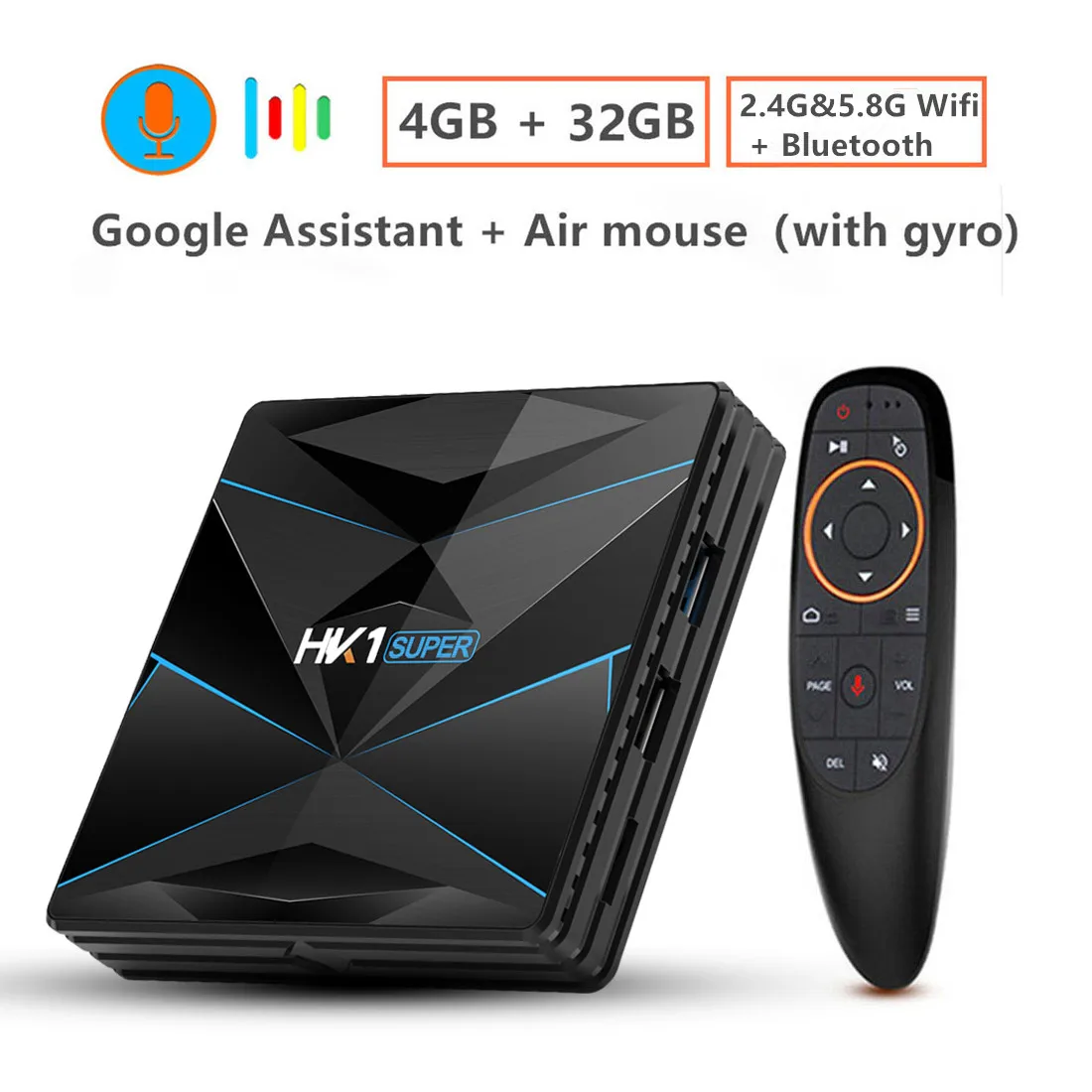 Transpeed Android 9,0 ТВ приставка Google Assistant RK3318 4K 3D Ultra 4G 64G tv Wifi Play Store bluetooth быстрая приставка - Цвет: 4G 32G with voice
