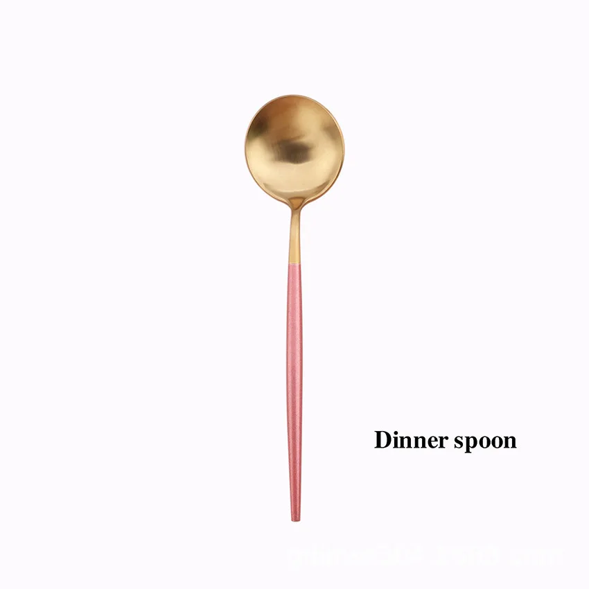 Dinner Spoon Сращивание розового золота из нержавеющей стали набор посуды столовые приборы западные столовые приборы столовая вилка ножи для масла набор ложек Прямая - Цвет: Dinner Spoon