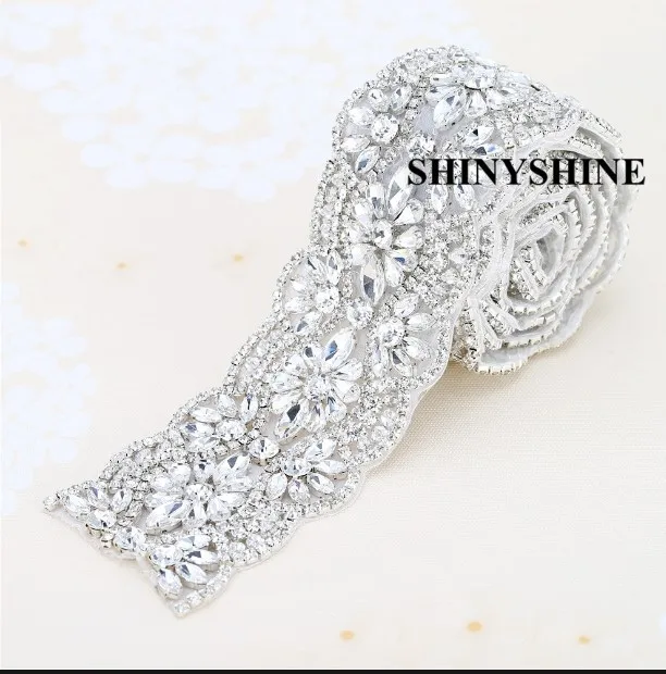 ShinyShine Хрустальная Свадебная Аппликация из бисера патч горный хрусталь отделка Серебристая аппликация из горного хрусталя отделка свадебный пояс для невесты пояс RA085T - Цвет: Silver