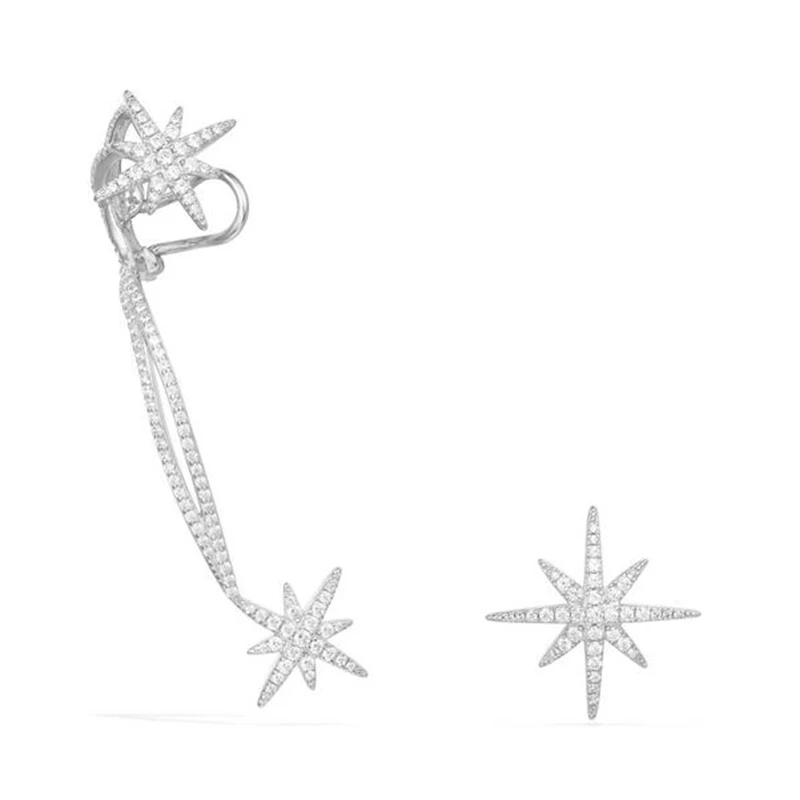 【MeiBaPJ】 New Fashion 925 Sterling Silver Stars Shining Clip Earrings for Women Wedding and Party Charm Jewelry Gift Box | Украшения и