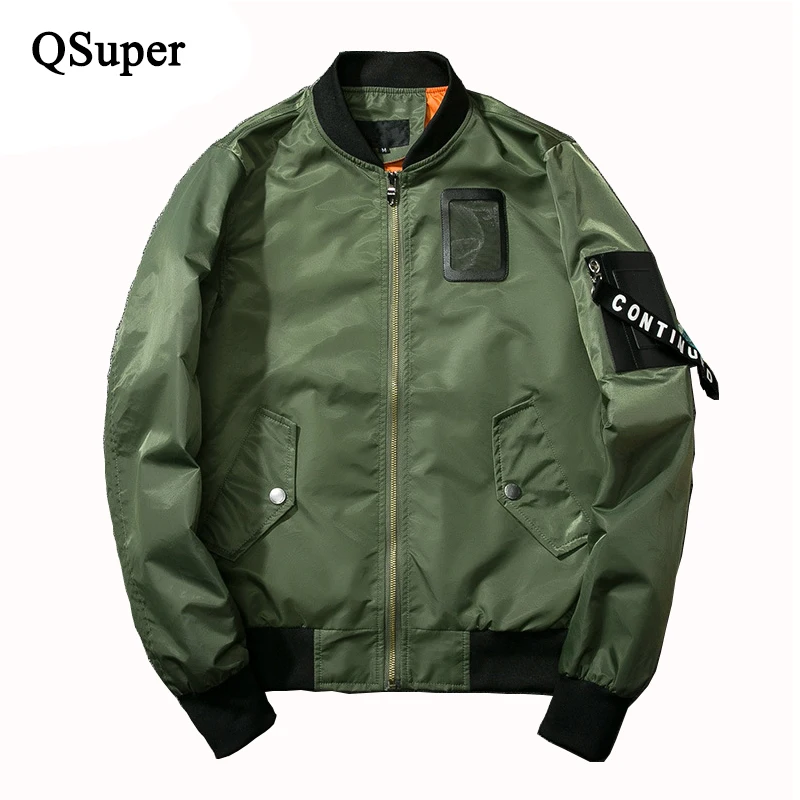 Qsuper твердых патч конструкции Курточка бомбер Для мужчин с длинным рукавом