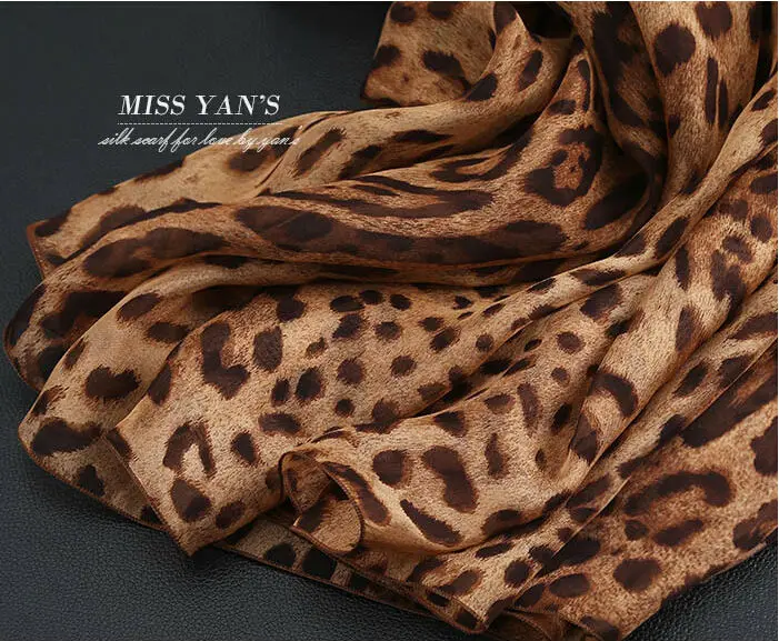 Шарф женский из натурального шелка модные кофейные шарфы с леопардовым принтом