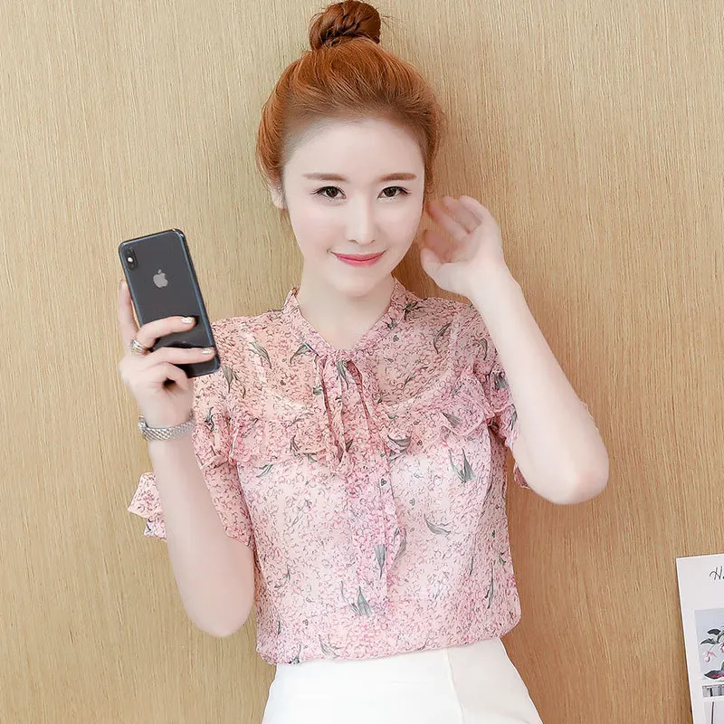 

New sweet style chiffon shirt short sleeve was thin floral fashion shirt