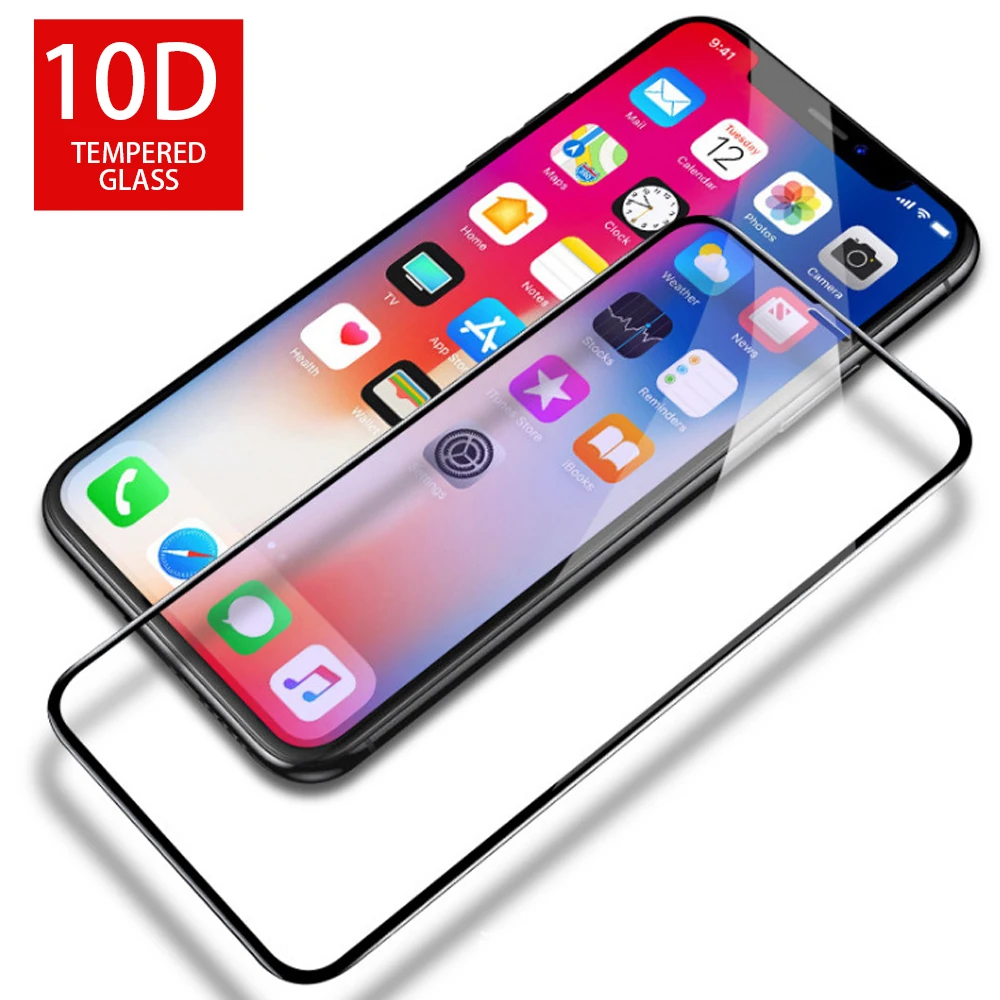 Защитное стекло 10D Full Coverage для экрана iPhone 7 8 6 Plus X XR XS Max на закаленном стекле.