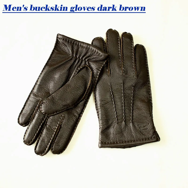 Guantes, зимние перчатки, кожаные перчатки для мужчин, ручная работа, оленья кожа, подкладка, в полоску, стильные, мягкие, нежные, цена, прямые поставки - Цвет: Deerskin
