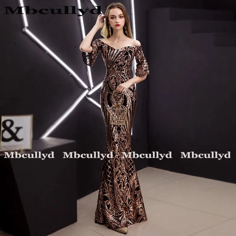 Mbcully Длинные Выпускные платья 2020 Сексуальная Русалка Стиль Золотые блестки