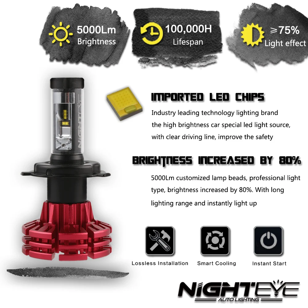 Nighteye авто освещение H4 HB2 9003 светодиодный автомобиль фары 60 Вт 10000LM Hi/ближнего