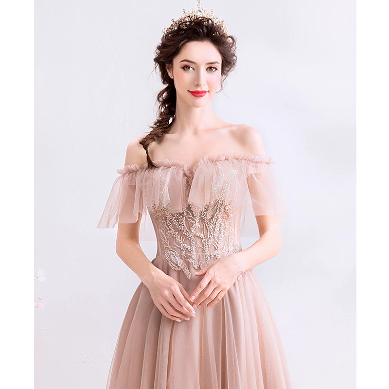 Женское вечернее платье SSYFashion с вырезом лодочкой длиной до пола кружевной