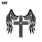 YJZT 14,1*13,3 см крест ангел защитит вас крутой дизайн автомобиля стикер виниловая наклейка черныйсеребристый покрывающий тело C20-1532
