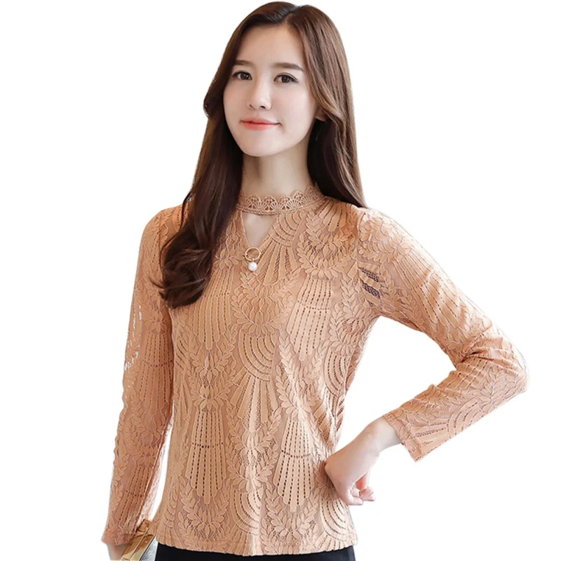 

Women Lace Blouse Long Sleeve Fashion Blouses and Shirts Hollow Out Crochet Blusas Casual Female Clothing Plus Size Femme H8