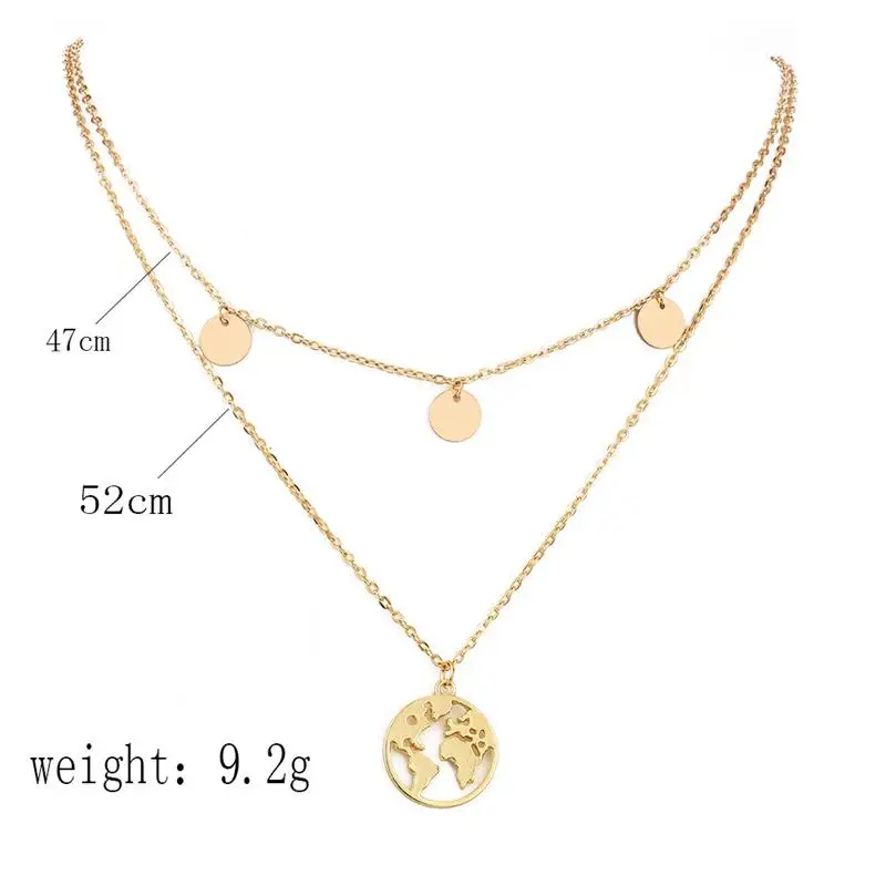 2 Pcs/Set Classic Women Necklaces Hollow Map Round Tassel Pendant Gold Silver Color Necklace Set Girl Fashion Birthday Gift | Украшения и