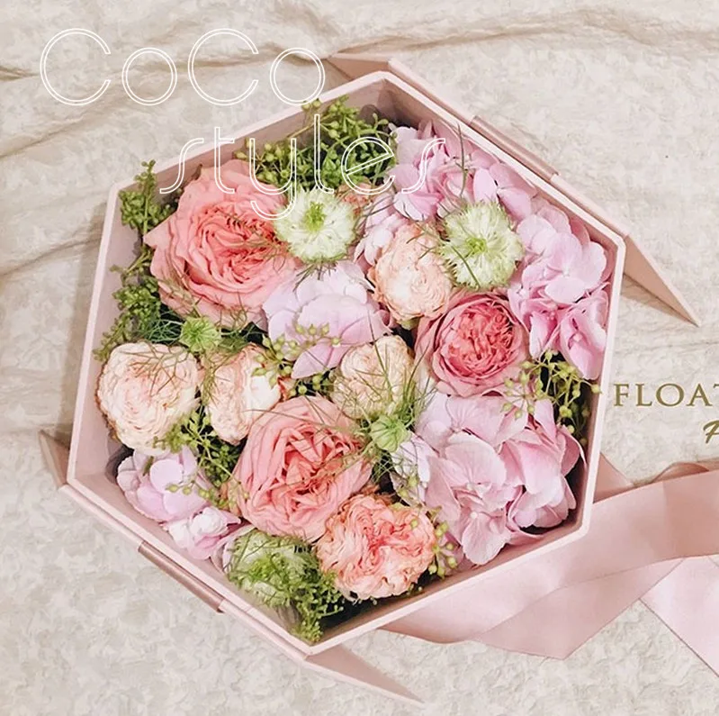 Cocostyles bespoke пустой элегантный шестигранный жесткий чехол цветок коробка с лентой для романтической свадьбы или День святого Валентина подарочный набор