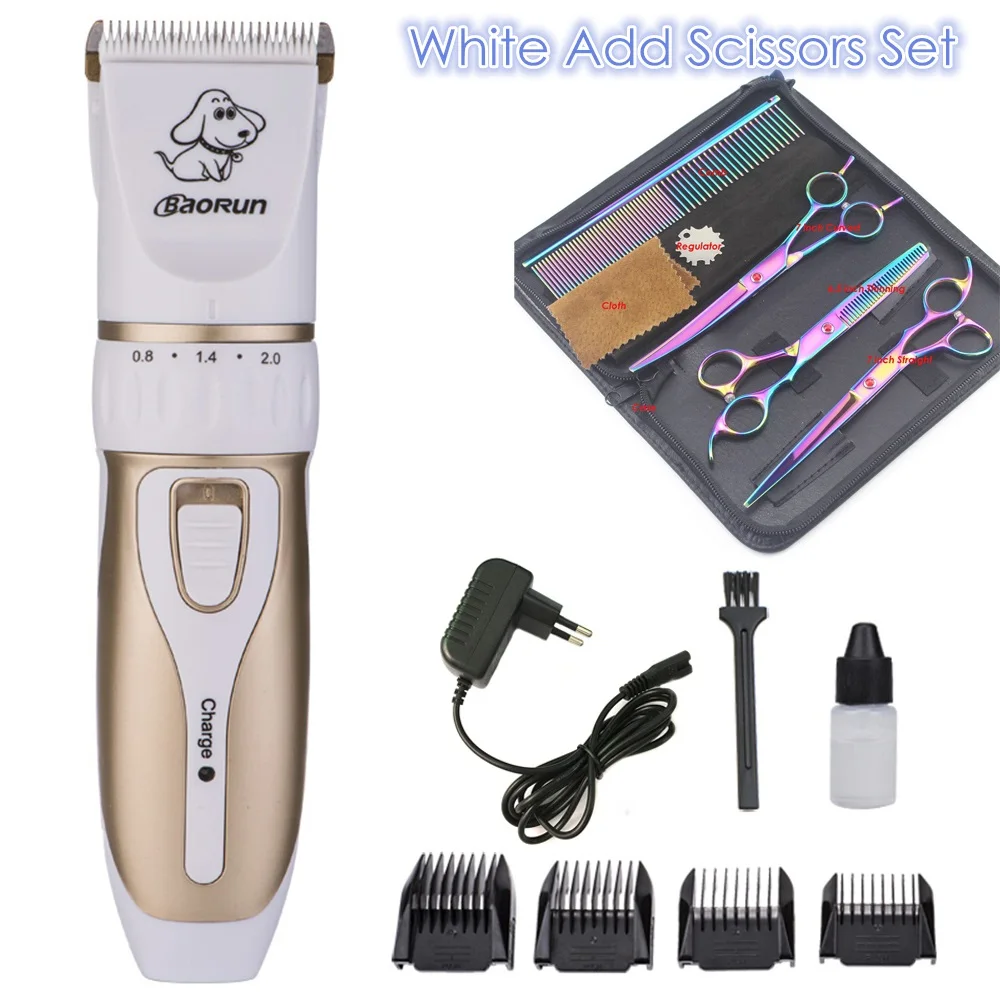 White Add Shears Set Baorun, профессиональный триммер для собак, ножницы для домашних животных, набор, электрический резак, машинка для стрижки животных, бесшумный триммер для кошек, машинка для стрижки - Цвет: White Add Shears Set