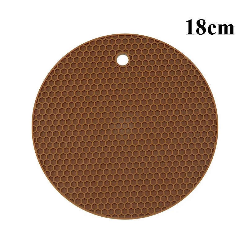18cm Brown Кухня Инструменты гаджеты 18/14 см силиконовые коврики термостойкие циновка чашки подставки круглый нескользящий стол кухонная салфетка-подставка для М - Цвет: 18cm Brown