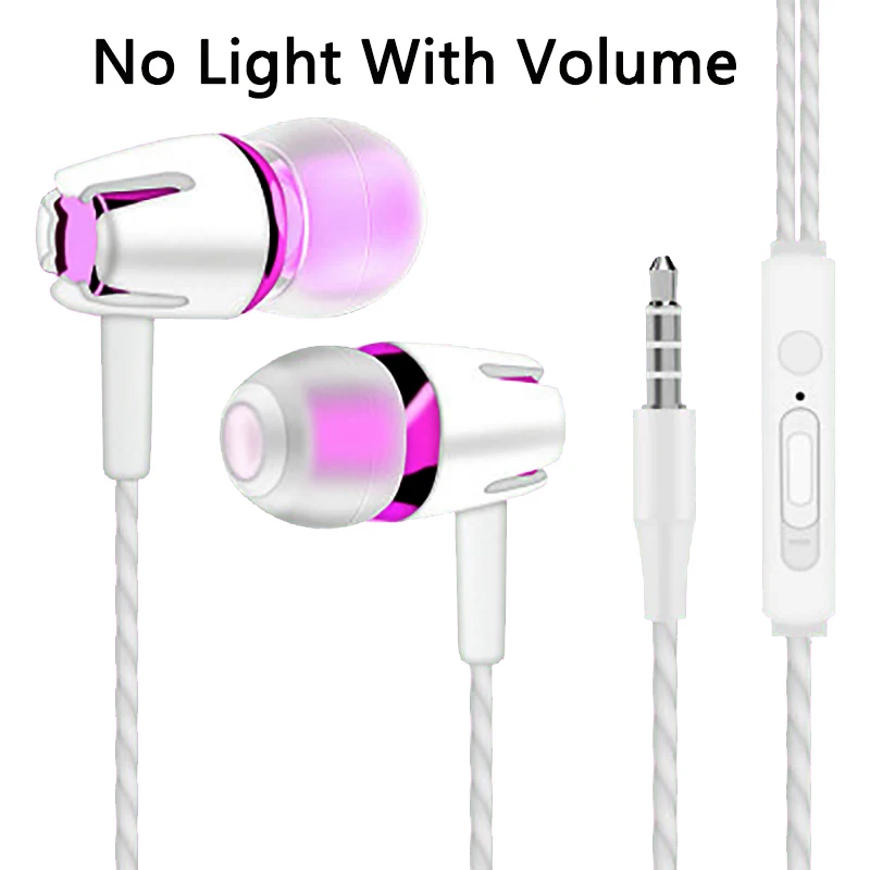 White Pink Volume Светящийся светильник, наушники для Iphone 6, 6 S, 7, 8 X, samsung, Xiaomi Mi8, huawei, P20 Lite, наушники, 3,5 мм, гарнитура, проводные наушники - Цвет: White Pink Volume