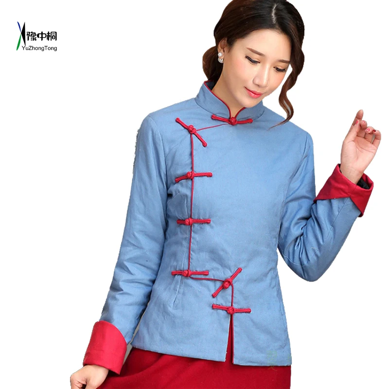 

Women's Cotton Linen Wadded jacket Chinese Traditional Solid Thick Jacket Ladies Autumn Winter Jacket Coat femal Parka YZT0804