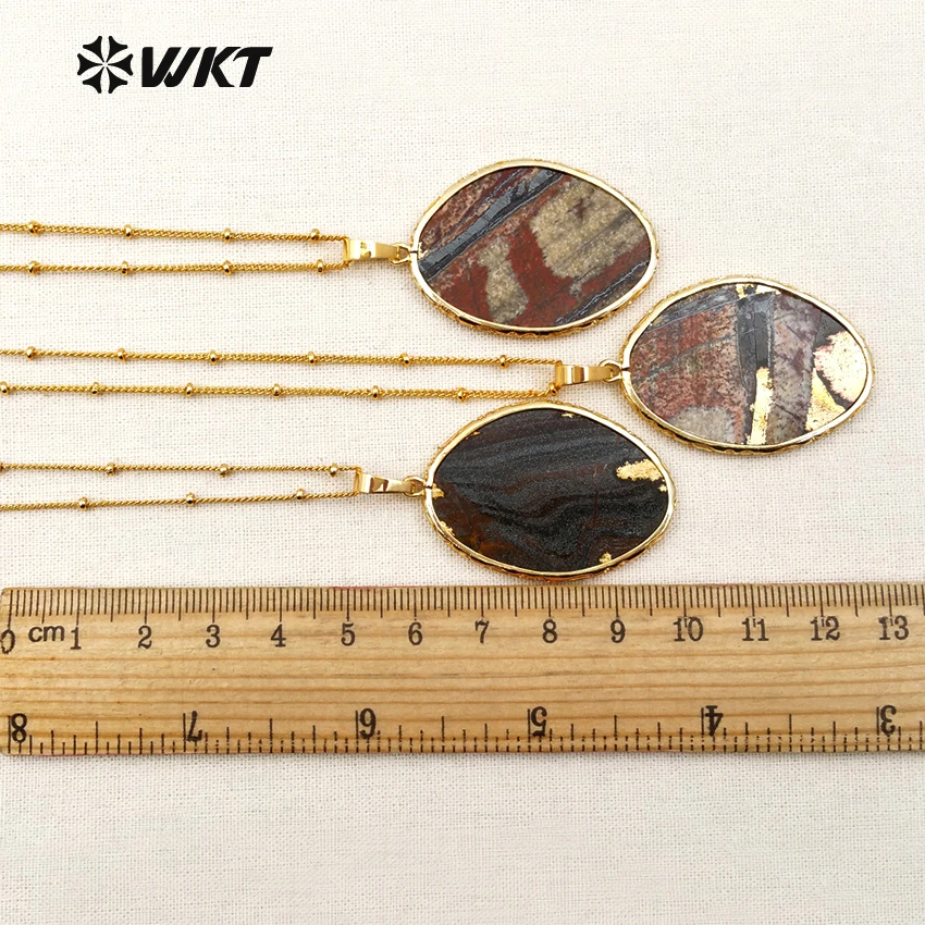 

WT-N1100 Wholesale 2018 New Custom Natural Oval Shape Stone Pendants Necklace With 18 inches Chain Fashion Jewelry