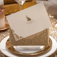 100pcs/lot Gold Laser Cut Wedding Invitations Cards with Bride and Groom for Party Supplies Invites Cards Printable CW1016