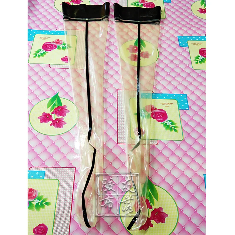 Прозрачные латексные чулки с черной отделкой Резиновые до