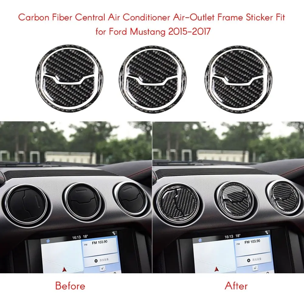 

Auto Accessories Car Sticker Carbon Fiber Central Air Conditioner Air-Outlet Frame Sticker Fit for Ford Mustang 2015-2017